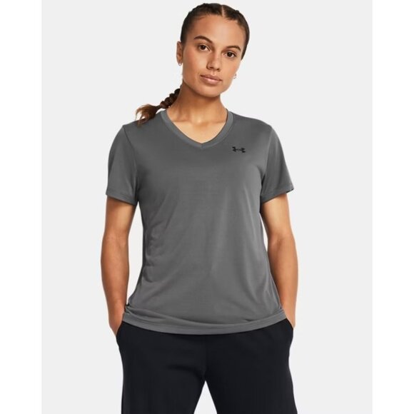 Under Armour Womens V-Neck T-Shirt Gray Size M Recycled Polyester Lightweight Ac - Picture 4 of 4